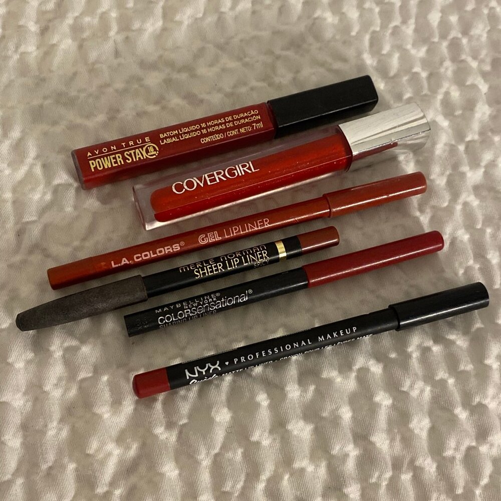 Red Makeup Bundle (6 pc) Avon, NYX, Covergirl Lipstick Lipgloss Lipliner